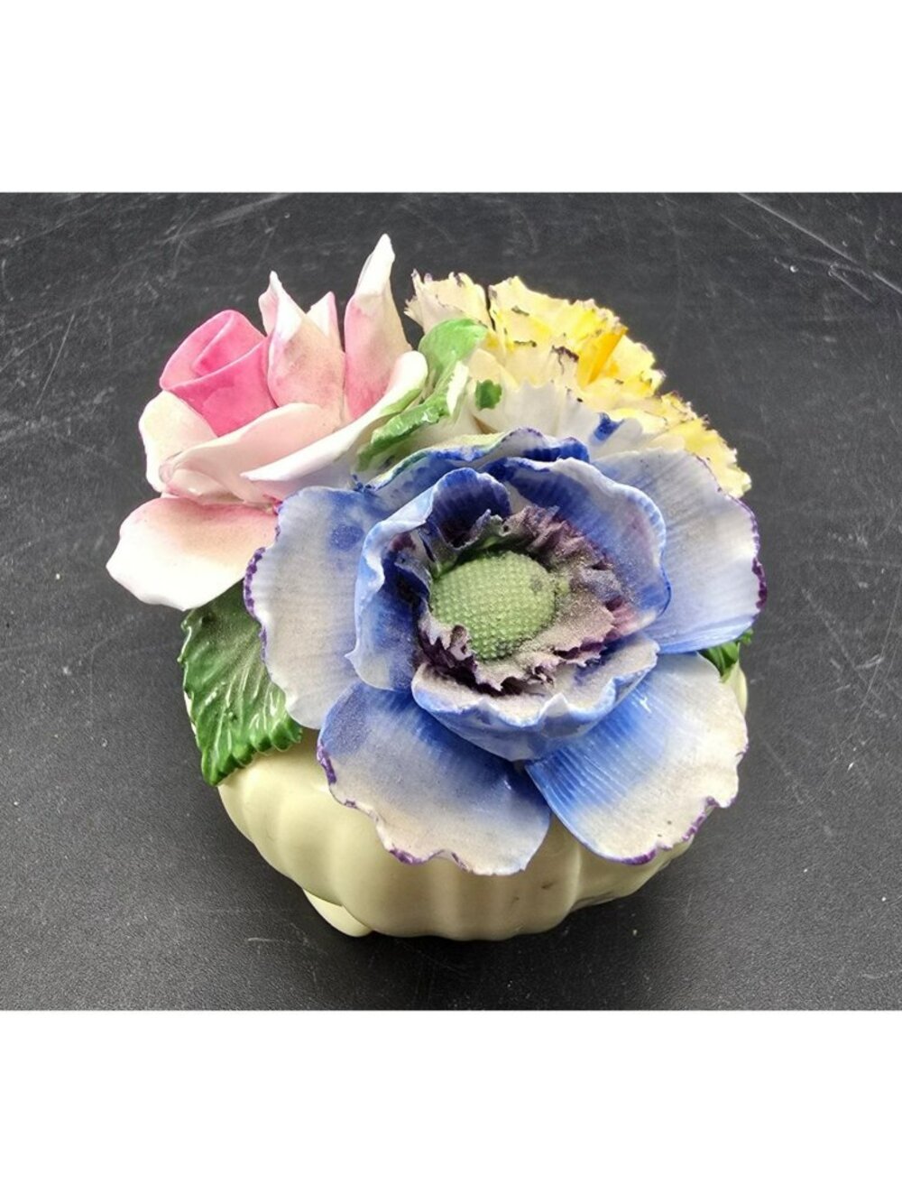 Porcelain Floral Footed Vase Hand-Painted Flowers Radnor Staffordshire VL5038